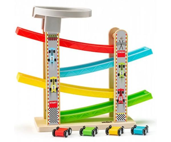 Autostradă set cu patru bucăți de mașinuță set de joacă - Woodyland
