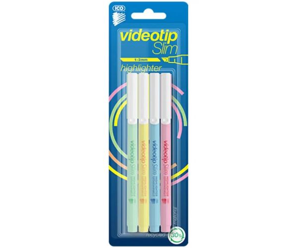 ICO: Videotip Slim Pastel textliner în patru culori diferite