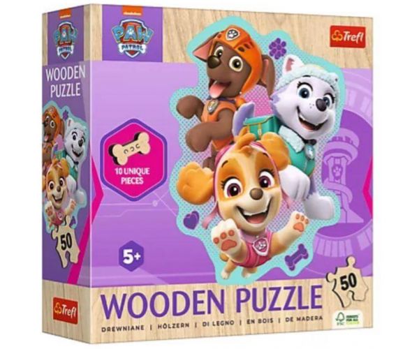 Patrula Cățelușilor - Echipa Veselă - puzzle din lemn de 50 de piese - Trefl