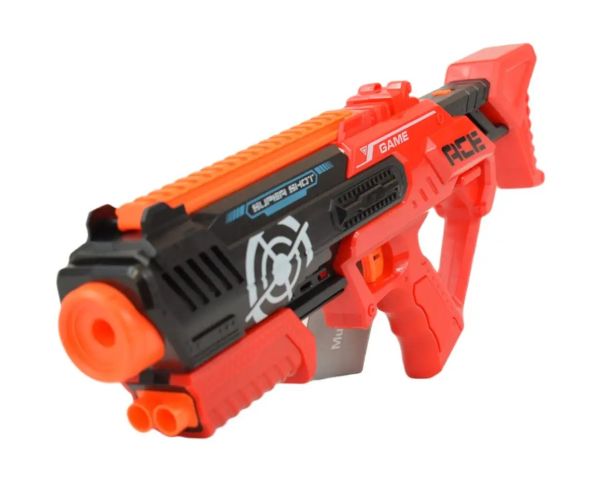 Super Shoot: Pistol manual cu burete cu cartușe și ținte flacon 46 cm