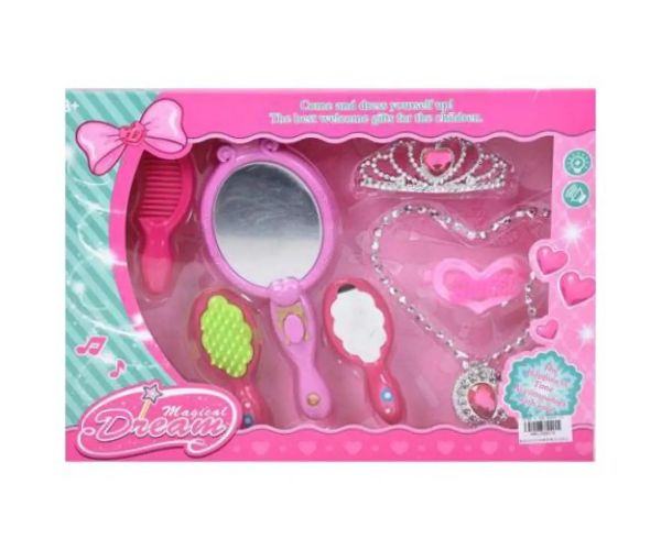 Set de înfrumusețare cu oglindă muzicală, lănțișor și tiara