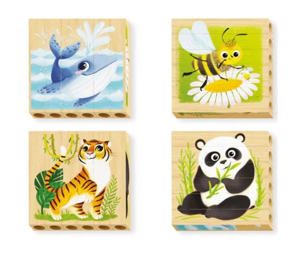 PlayBio Animale pe cale de dispariție 4 in 1 puzzle lemn - Quercetti