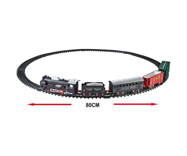 Luna: Set de tren clasic cu locomotivă cu aburi de 10 piese cu șine de 80 cm, cu lumină și sunet