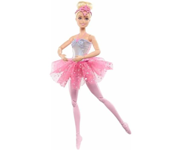Barbie®: Balerina curcubeu strălucitoare cu păr blond și lumini - Mattel