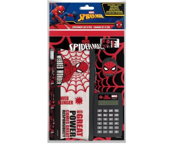 Spider-Man set instrumente de scris cu calculator în pungă PVC
