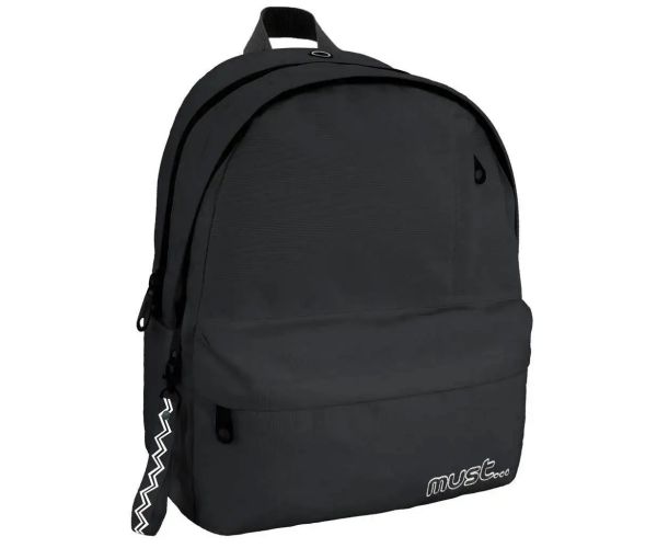 Must: Geantă școlară neagră rotunjită cu patru compartimente, rucsac 32x19x42cm