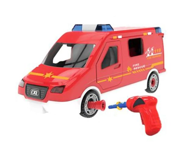 DIY Assembly set mașină de pompieri cu efecte de sunete și lumini set 63 bucăți