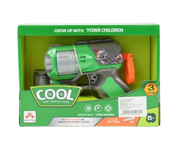 Cool Soft Bullet Gun: Pistol mic cu cartușe de culoare verde 14cm