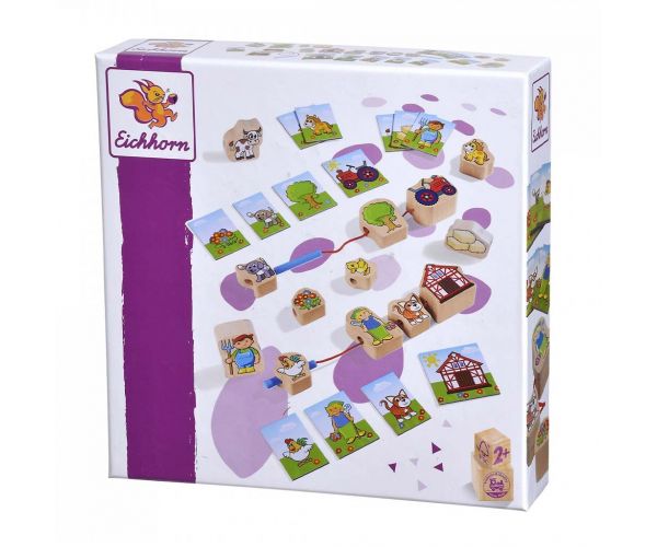 Eichhorn: Joc de lemn cu șireturi, tematică fermă, set de 13 piese - Simba Toys
