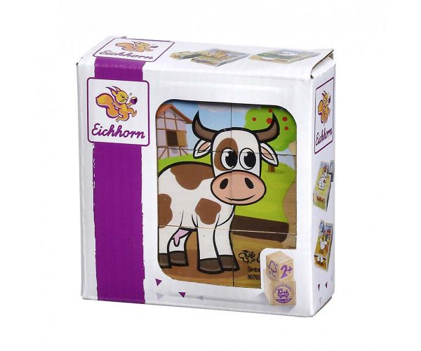 Eichhorn: Puzzle din lemn cu cuburi – Puzzle cu animale de casă pentru cei mici - Simba Toys