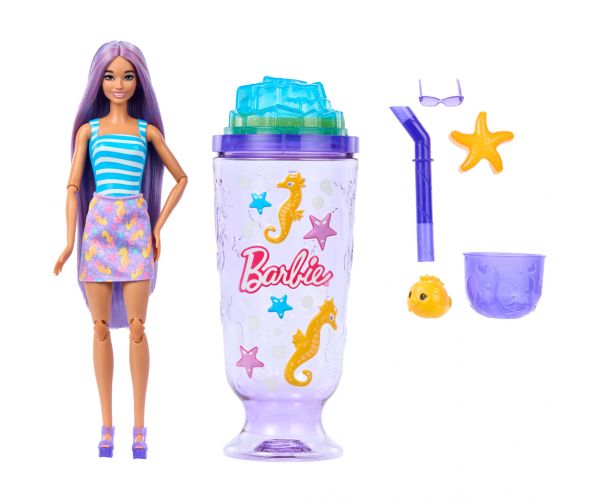 Barbie Reveal shaker parfumat serie cu păpușă cu păr violet și pește-papagal - Mattel