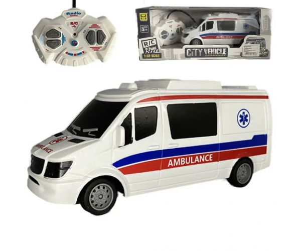 Ambulanță cu telecomandă RC cu lumină 27MHz 1/32 scară 25cm