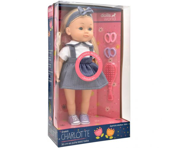 Dolls World: Păpușa Charlotte vorbitoare de limba maghiară, în fustă din denim