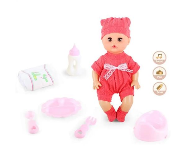 Bebeluș care face pipi cu sunete și accesorii 33cm