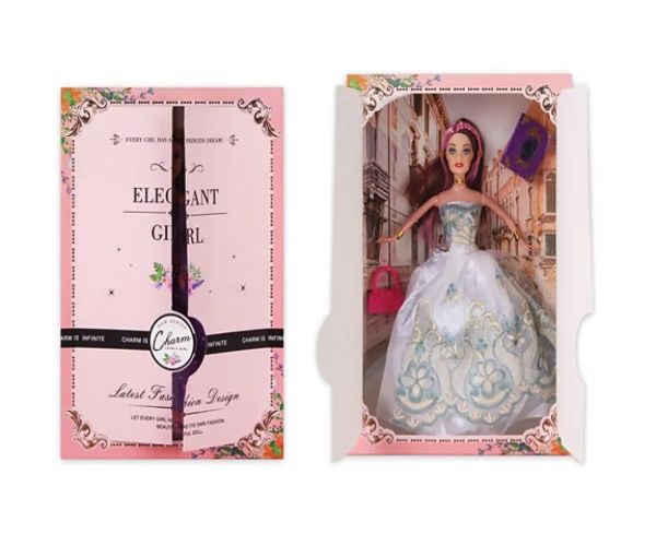 Păpușă de modă elegantă cu accesorii haine culoarea albă 30cm
