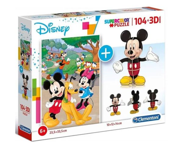 Disney: Puzzle cu Mickey Mouse de 104 piese + model 3D Mickey - Clementoni