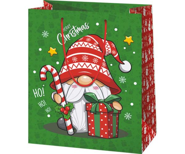 Sac de cadou mare cu model de elf de Crăciun Merry Christmas 26x13x33cm