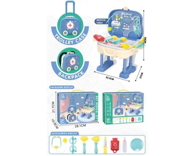 Albastru 2in1 set de doctor în valiză tip troler