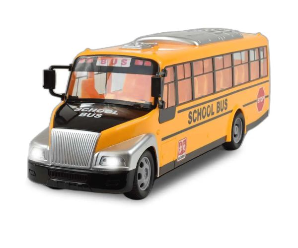 Autobuz școlar galben cu efecte de lumină și baterie telecomandă RC 27MHz 40cm
