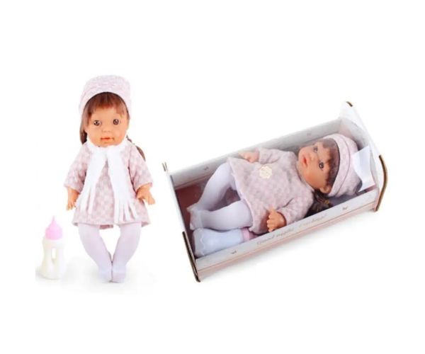 Bebeluș care face pipi în costum cu carouri cu sunet și pătuț 30cm