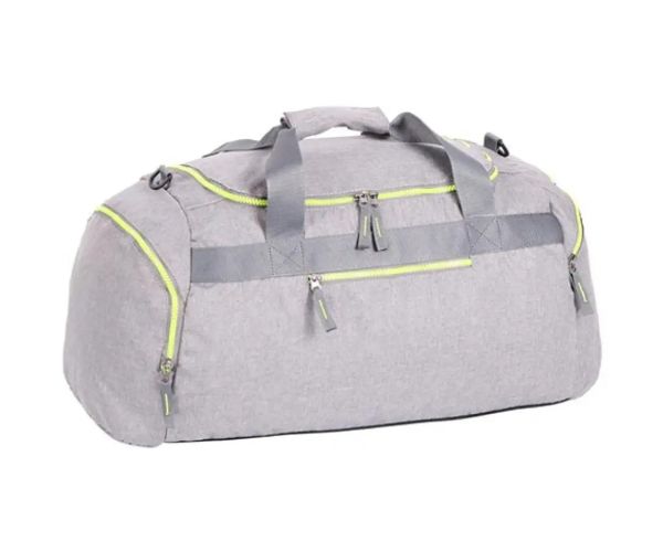 Spirit: Geantă de sport gri deschis cu fermoar verde neon 55x31x41cm