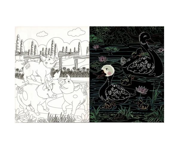 Animale ascunse de la fermă - Carte de colorat cu pagini de zgâriat și colorat