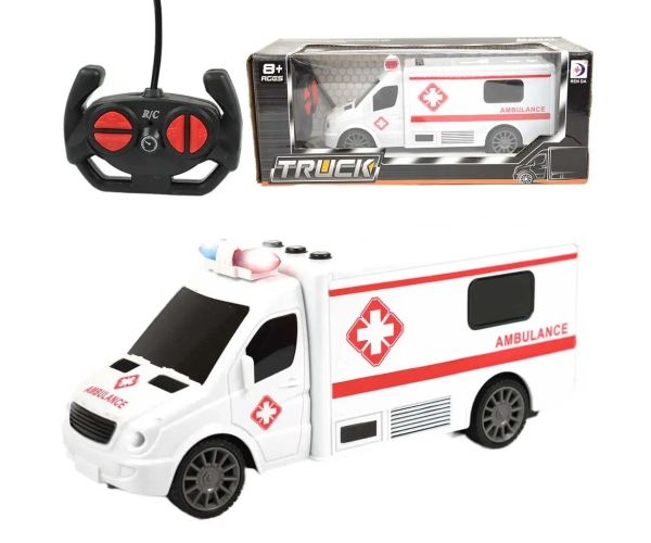 RC Ambulanță cu telecomandă cu efecte luminoase și sonore la scară 1/24 20cm