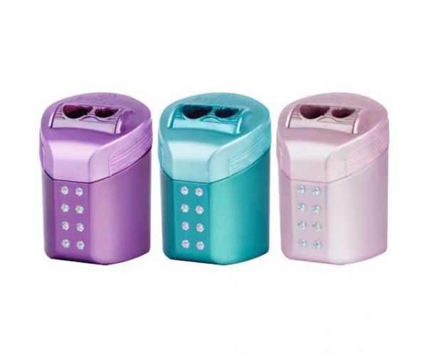Faber-Castell: Ascuțitoare RollOn Sparkle cu recipient, cu două orificii, disponibilă în mai multe culori, 1 bucată