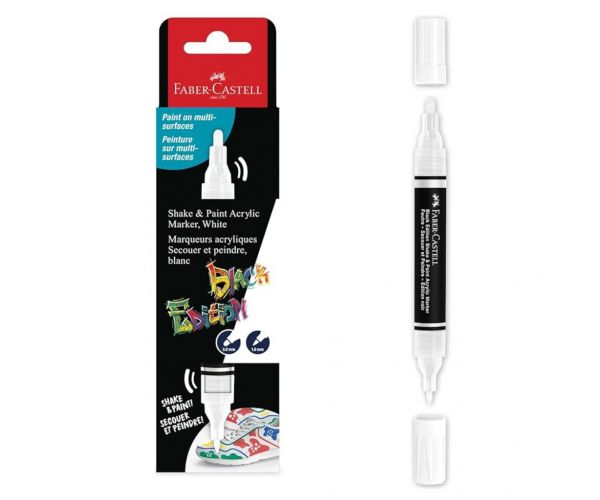 Faber-Castell: Black Edition Shake & Paint marker alb cu două capete, de 3 mm și 1 mm