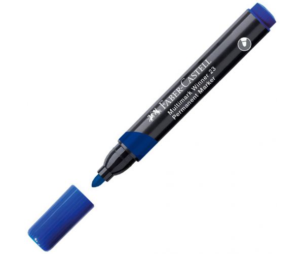 Faber-Castell: Marker permanent albastru pe bază de alcool cu vârf rotunjit