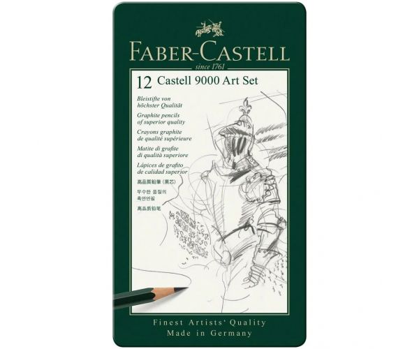 Faber-Castell: Set de 12 creioane grafit Castell 9000 în cutie metalică