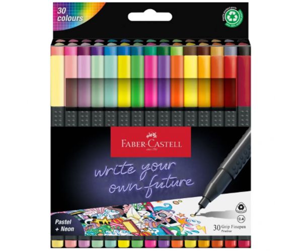 Faber-Castell: Set de 30 carioci Grip cu vârf fin de 0,4 mm