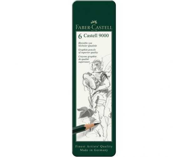 Faber-Castell: Set de 6 creioane grafit Castell 9000 în cutie metalică