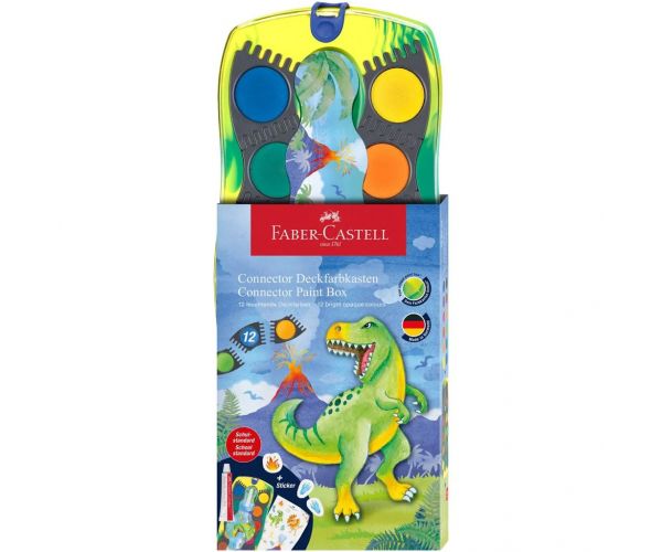 Faber-Castell: Set de acuarele Connector cu 12 culori, palete interconectabile, cu dinozauri