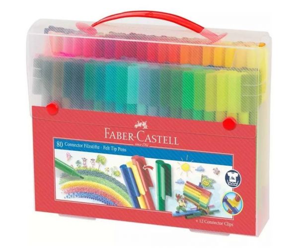 Faber-Castell: Set de carioci Connector – set de 80 bucăți în cutie de depozitare practică din plastic