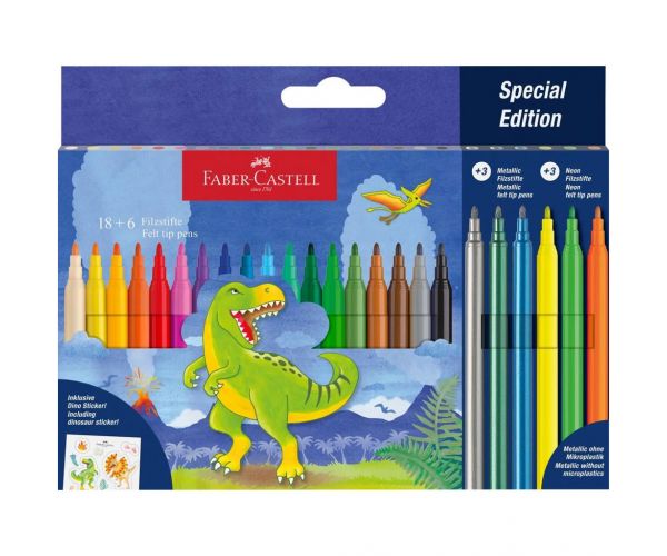 Faber-Castell: Set de carioci cu dinozauri, pachet 18+6 bucăți