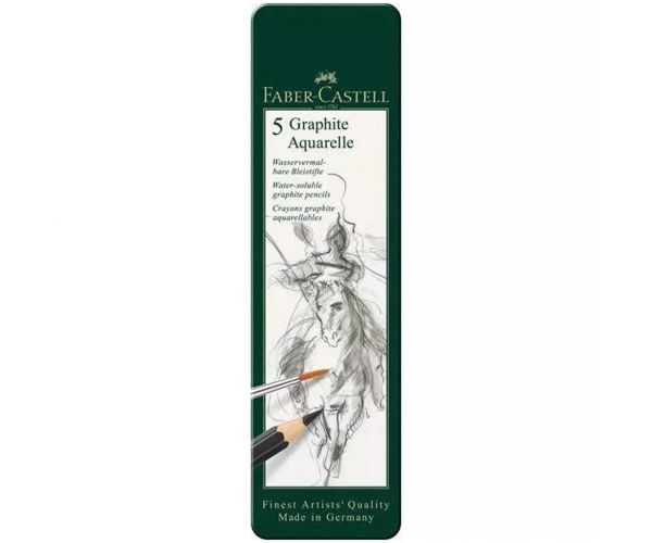 Faber-Castell: Set de creioane grafit acvarel în cutie metalică, 5 bucăți