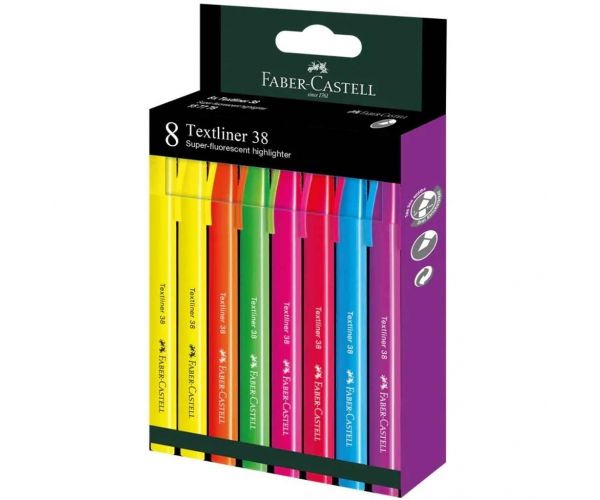 Faber-Castell: Set de evidențiatoare Textliner 38 cu culori fluorescente, pachet de 8 bucăți