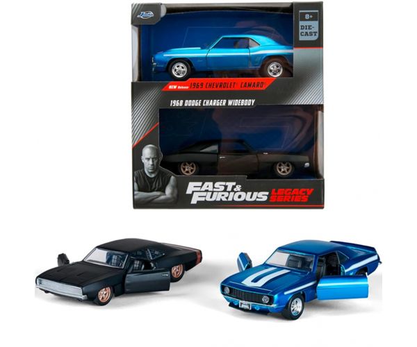 Fast & Furious: Pachet de 2 mașini 1969 Chevrolet Camaro și 1968 Dodge Charger Widebody, scară 1/32 - Jada Toys