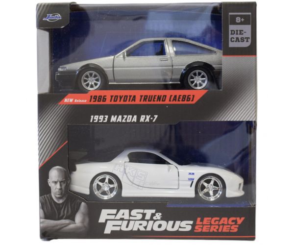 Fast & Furious: Pachet de modele auto 1986 Toyota Trueno AE86 și 1993 Mazda RX-7 1/32 - Jada Toys