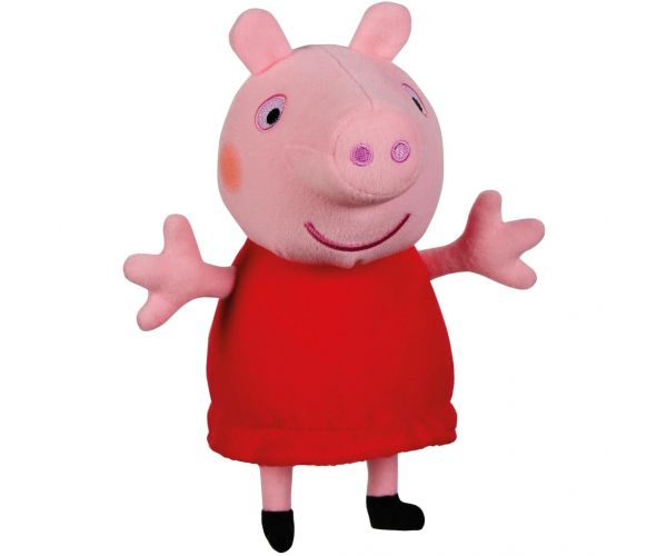 Figurina de pluș Peppa porcul vorbitor în rochie roșie de 20cm