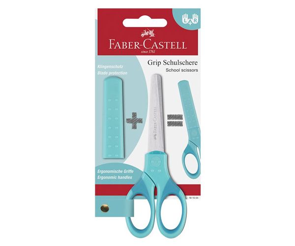 Faber-Castell: Grip foarfecă de școală de culoare turcoaz cu apărătoare de lamă