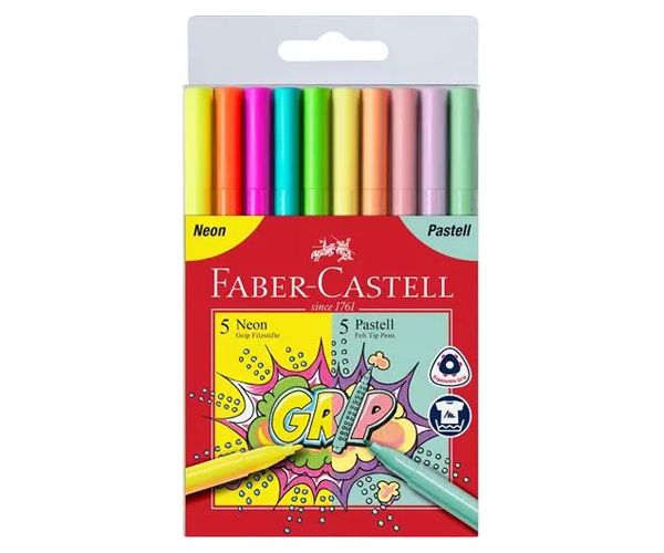 Faber-Castell: Grip neon și pastel set marker 5+5 bucăți