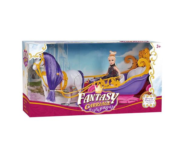 Fantasy Carriage trăsură de poveste deschisă cu cal și păpușă