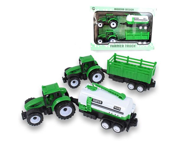 Farm Truck: Set tractor verde din două părți cu remorcă