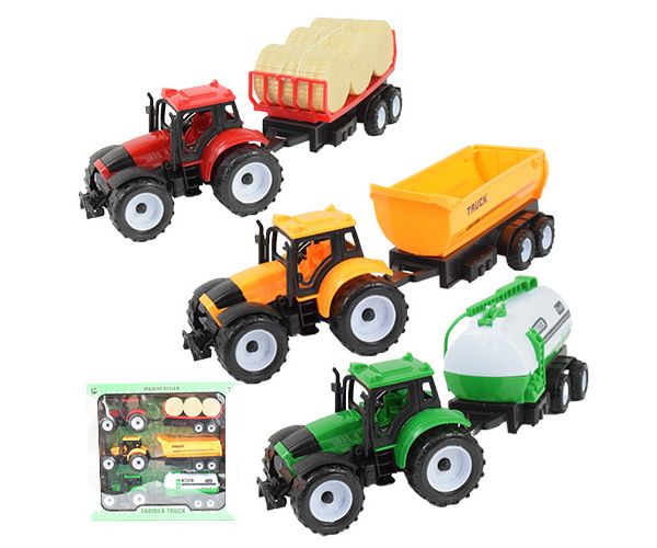 Farmer Truck: Set tractor fermier din trei părți cu remorcă 28cm