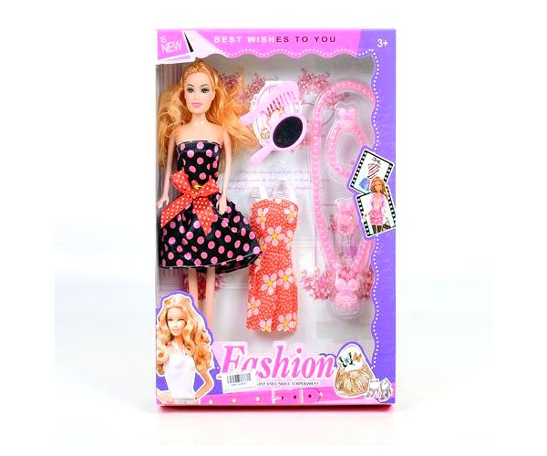 Fashion divatbaba pöttyös ruhában kiegészítőkkel 29cm