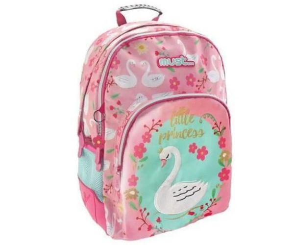 Must: Geantă de școală lebădă cu trei compartimente, rucsac 33x16x45cm