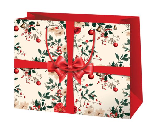 Cardex: Sac de cadou mare cu model de fundiță roșie 26x13x33cm