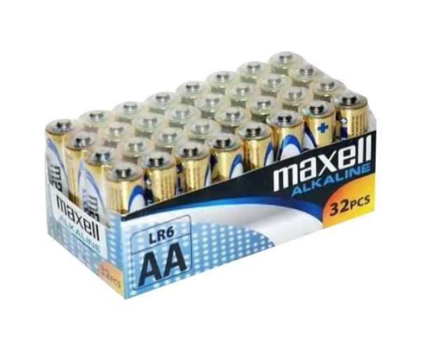 Maxell: Baterii alcaline 1.5V AA LR6 în pachet cu folie 32 de bucăţi